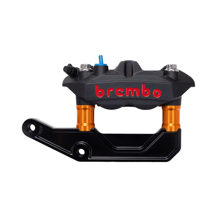 Black Brembo 108mm M4 Monobloc Caliper with Orange 29mm Spacers and Black Radial Bracket