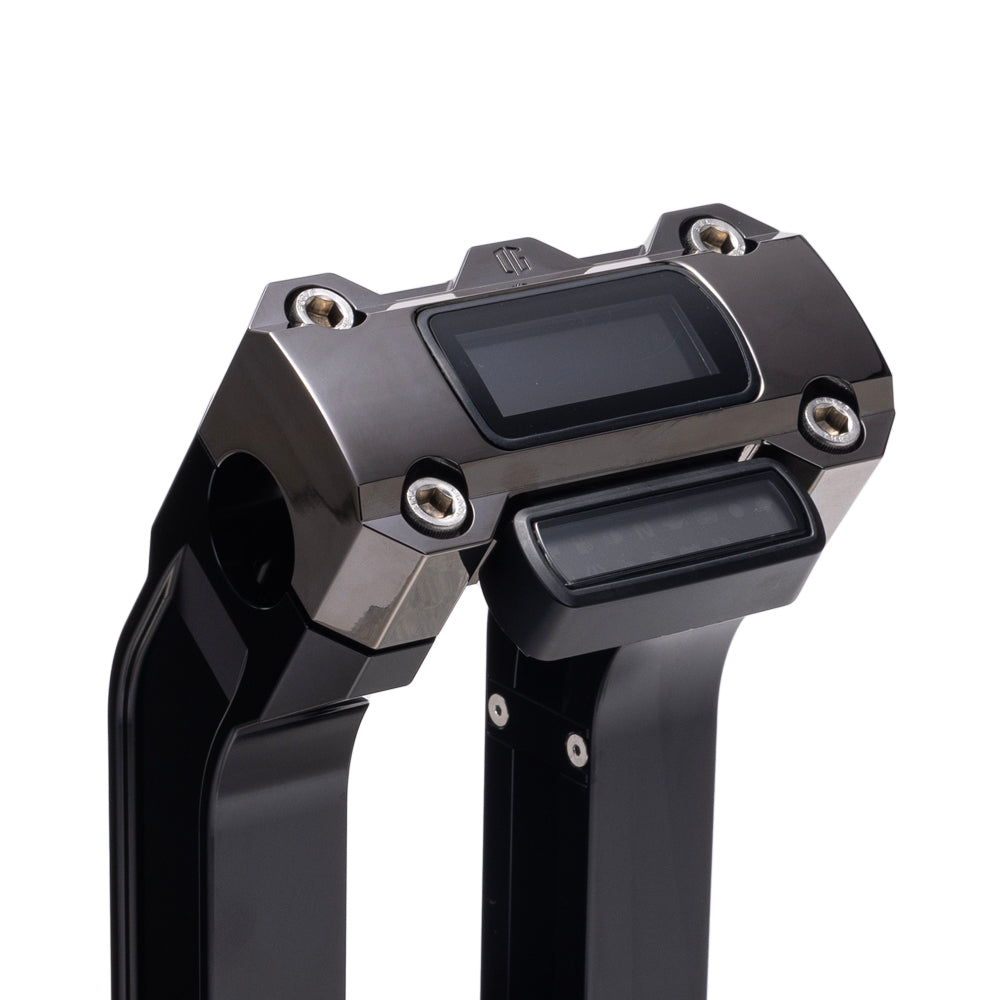 OG Black 10.5 inch Pull Back Risers with Black Chrome Digital Gauge Cut Out Top Clamp