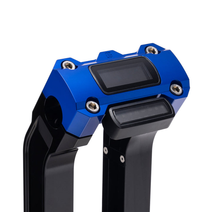 OG Black 10.5 inch Pull Back Risers with Blue Digital Gauge Cut Out Top Clamp