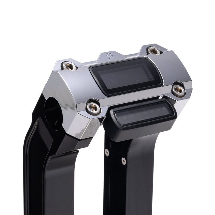 OG Black 10.5 inch Pull Back Risers with Chrome Digital Gauge Cut Out Top Clamp