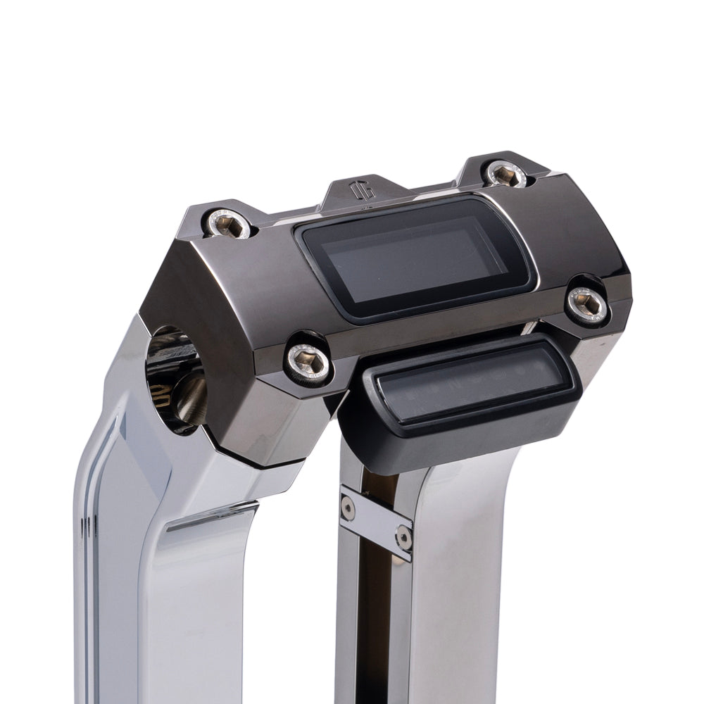 OG Chrome 10.5 inch Straight Risers with Black Chrome Digital Gauge Cut Out Top Clamp