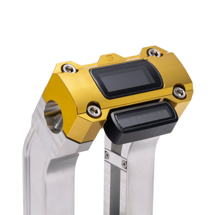 OG Aluminum 2 inch Straight Risers with Gold Digital Gauge Cut Out Top Clamp