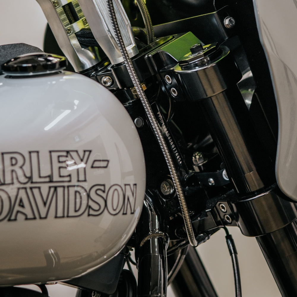 OG 2020-Up Softail Lowrider S &amp; ST Lower Triple Tree kit installed on a 2024 Softail Low Rider ST FXLRST