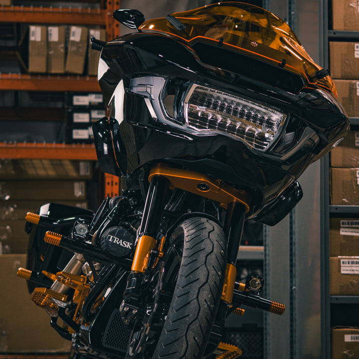 OG Orange 2024-Up Touring Inverted Front-End Complete kit installed on a 2024 Road Glide