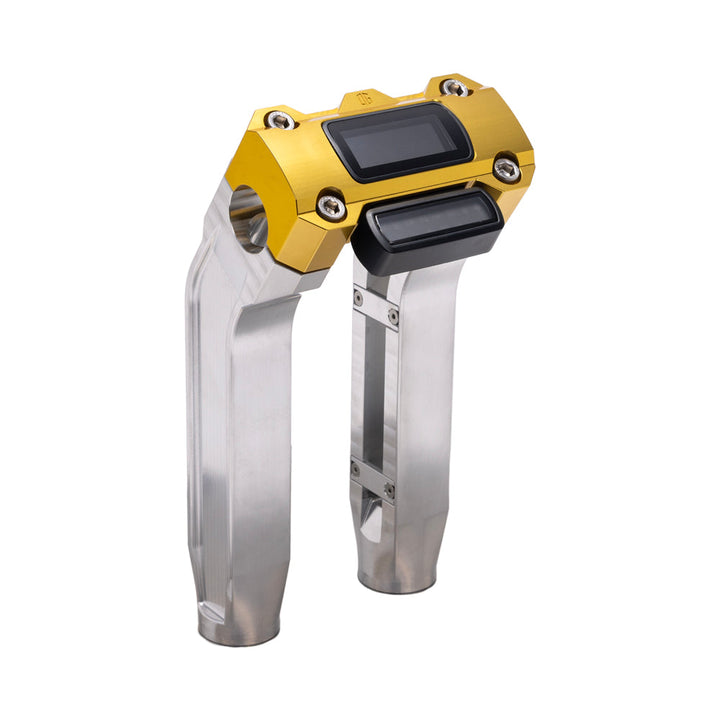 OG Aluminum 8.5 inch Pull Back Risers with Gold Digital Gauge Cut Out Top Clamp