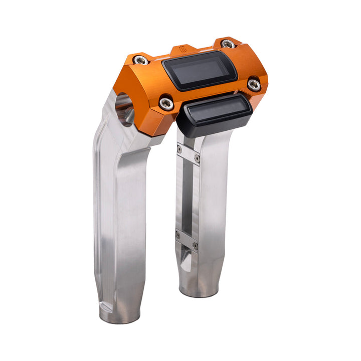 OG Aluminum 8.5 inch Pull Back Risers with Orange Digital Gauge Cut Out Top Clamp
