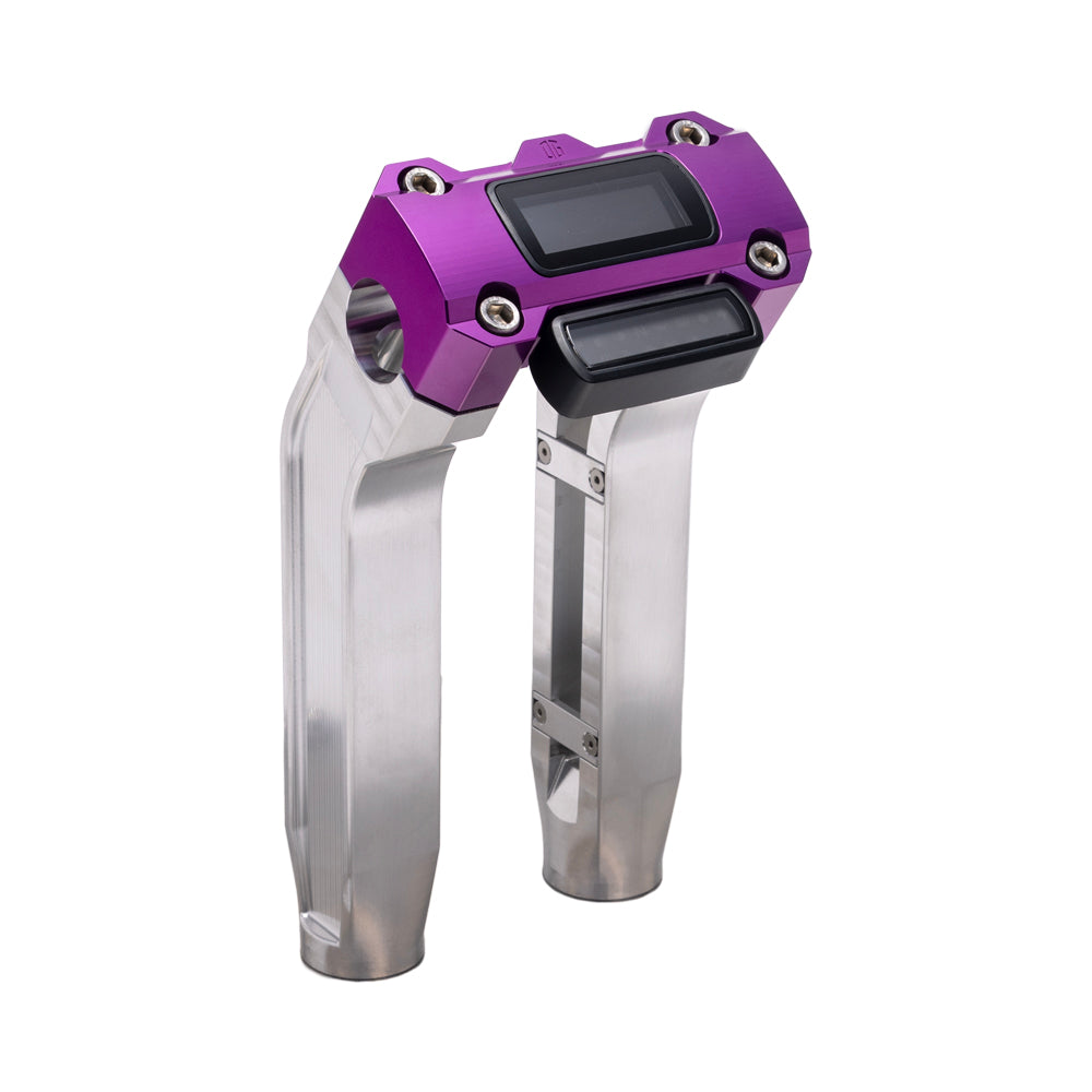 OG Aluminum 8.5 inch Pull Back Risers with Purple Digital Gauge Cut Out Top Clamp
