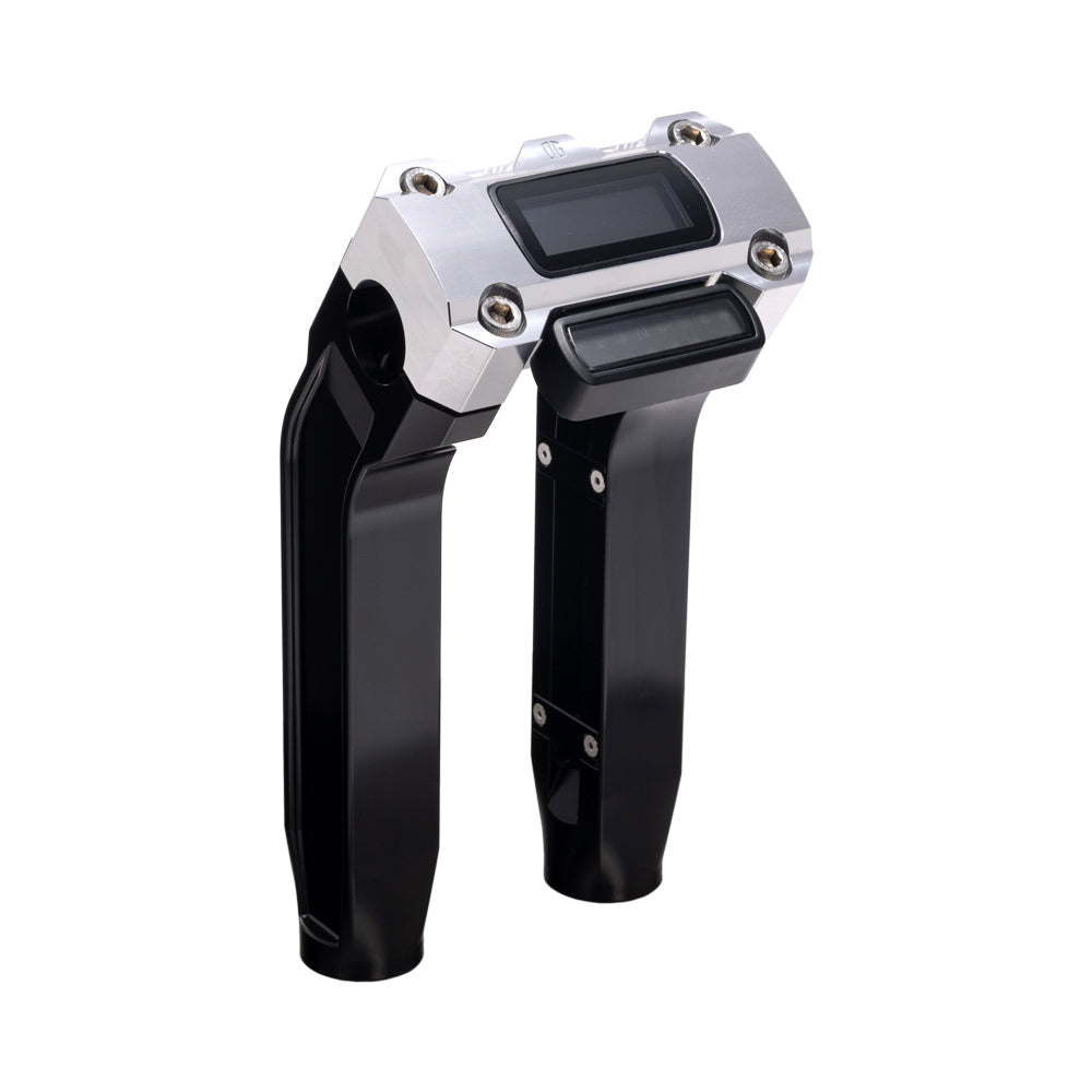 OG Black 8.5 inch Pull Back Risers with Aluminum Digital Gauge Cut Out Top Clamp