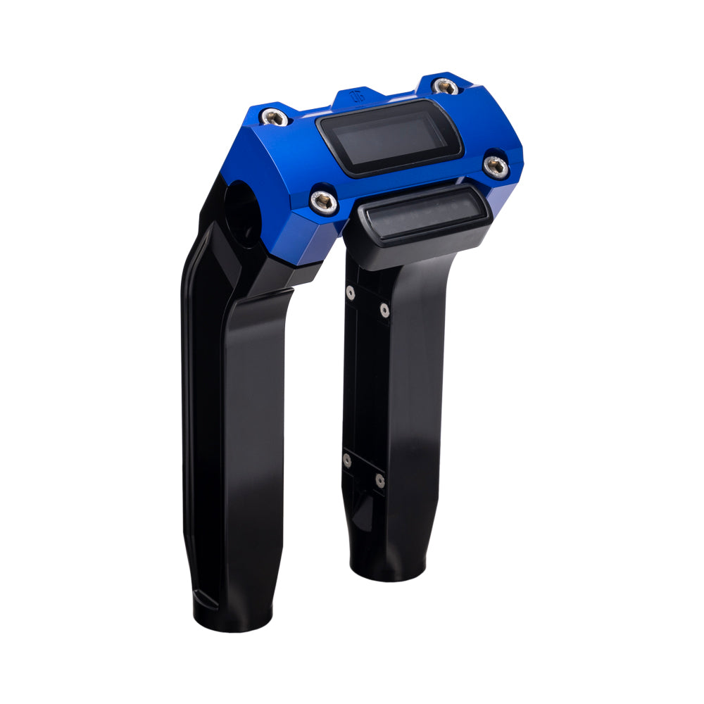 OG Black 8.5 inch Pull Back Risers with Blue Digital Gauge Cut Out Top Clamp