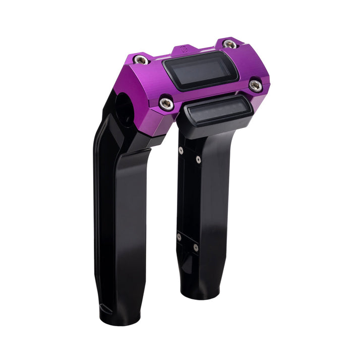 OG Black 8.5 inch Pull Back Risers with Purple Digital Gauge Cut Out Top Clamp