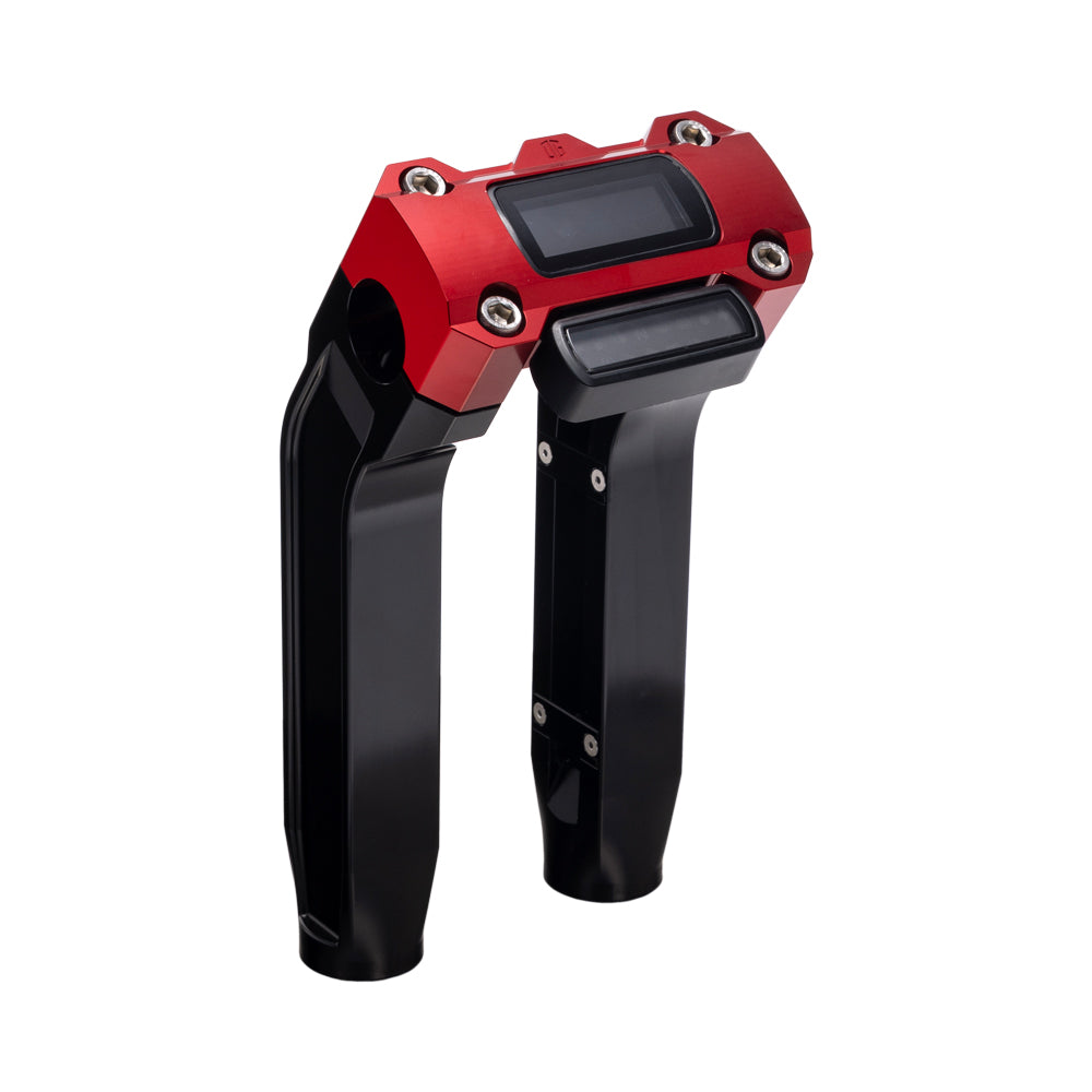 OG Black 8.5 inch Pull Back Risers with Red Digital Gauge Cut Out Top Clamp
