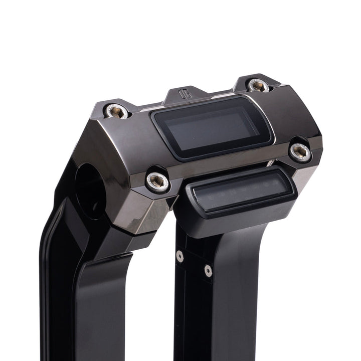 OG Black 8.5 inch Straight Risers with Black Chrome Digital Gauge Cut Out Top Clamp
