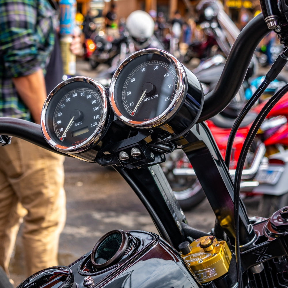 OG Dual Billet Gauge Pods installed on a Harley-Davidson with 8.5&