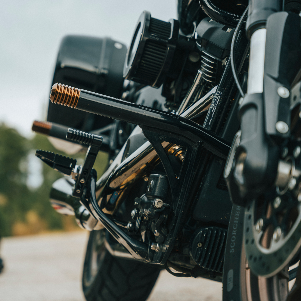 OG Rear Crash Bar for Harley-Davidson M8 Softail Bronze On Black installed on 2024 Harley-Davidson FXLRST Low Rider ST